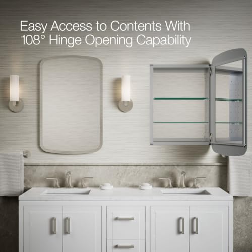 Kohler CB-CLC2031BAN Bancroft Medicine Cabinet Mirror with Beveled Mirror Door & Adjustable Shelves, Bathroom Organizers and Storage, 20 in. W x 31 in. H - style: Bancroft