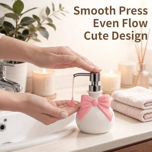 Pink Bathroom Accessories Ceramic Pink Bow Bathroom Set for Bathroom Vanity - Includes Tray, Soap Pump, Toothbrush Holder - color: Pink