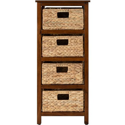 4 Tier X-Side End Storage Cabinet, Walnut | 4 Wicker Baskets, End Table, Side Table - color: Walnut, size: 14"D x 14"W x 32.1"H (4 Drawers)