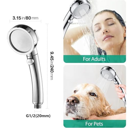 3-Setting Detachable Shower Head, Chrome Finish | High Pressure Water Saving, ON/OFF Switch, 3 Spray Modes, Interface G1/2 (0.8 inches)