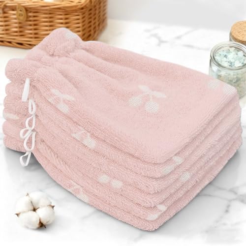 VOOVA & MOVAS Baby Wash Cloths 6-Pack, 100% Cotton Soft Absorbent Washcloths with Hanging Loop, 8.3x6.3 Inch European Style Bath Mitts for Toddler Shower, Pink Cherry - color: Pink Cherry, size: 6PC Bath Mitts