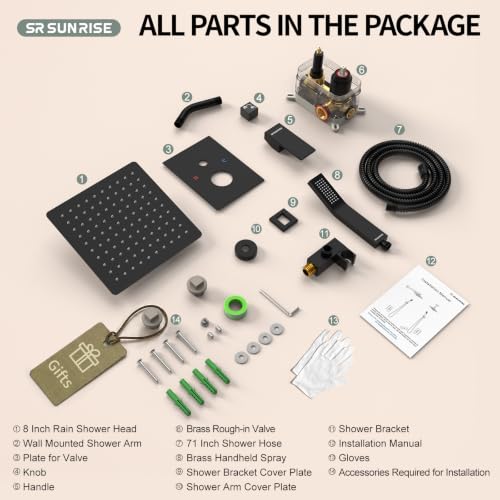 SR SUN RISE Shower Faucet - 8 Inch Shower System with Rain Shower Head and Handheld Spray - Shower Faucet Trim Repair Kits with Diverter Valve - All Metal Shower Set - Matte Black - color: Matte Black, size: 8 Inch