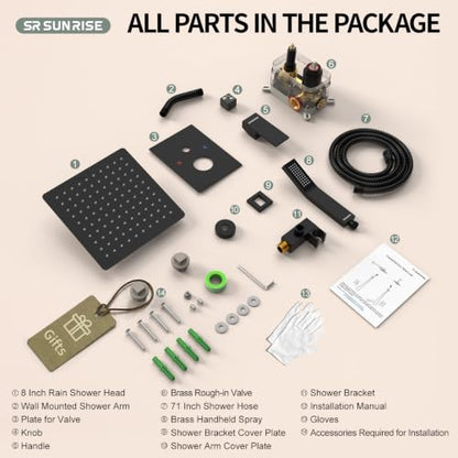 SR SUN RISE Shower Faucet - 8 Inch Shower System with Rain Shower Head and Handheld Spray - Shower Faucet Trim Repair Kits with Diverter Valve - All Metal Shower Set - Matte Black - color: Matte Black, size: 8 Inch