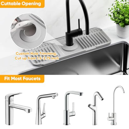 14.6 inch Faucet Mat for Kitchen Sink Splash Guard[7° Slope Fast Self-draining][Snap Lock Fit]Kitchen Sink Faucet Mat Splash Guard Kitchen Sink Area Water Splash Guard Behind Faucet Draining Mat - color: Light Gray, size: 14.6" x 5.5"