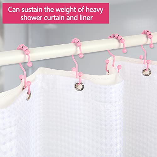 Shower Curtain Hooks,304 Stainless Steel Shower Rings for Bathroom,Double Glide Shower Hooks for Bathroom Shower Curtain Rods Curtains,Set of 12 Hooks,Light Pink（Shower Curtain Hooks Style A ） - color: Light Pink（shower Curtain Hooks Style a ）