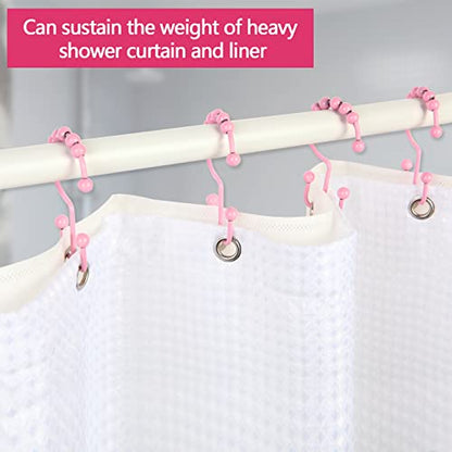 Shower Curtain Hooks,304 Stainless Steel Shower Rings for Bathroom,Double Glide Shower Hooks for Bathroom Shower Curtain Rods Curtains,Set of 12 Hooks,Light Pink（Shower Curtain Hooks Style A ） - color: Light Pink（shower Curtain Hooks Style a ）