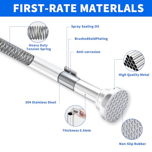 Silver Shower Curtain Rod 39-70 Inch Integration Tension Curtain Rod, Load 44LBS No Splice 304 Stainless Steel Adjustable Spring Heavy Duty Tension Rods for Bathroom Windows No Drill Non Slip - color: Silver, size: 39-70 Inch