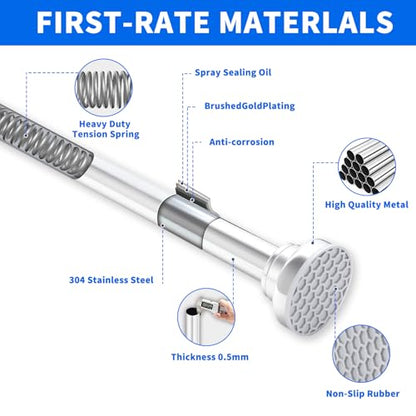 Silver Shower Curtain Rod 24-40 Inch Integration Tension Curtain Rod, Load 44LBS No Splice 304 Stainless Steel Adjustable Spring Heavy Duty Tension Rods for Bathroom Windows No Drill Non Slip - color: Silver, size: 24-40 Inch