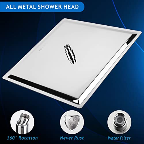 Voolan Oversize Rain Shower Head - High Flow Square Rainfall Showerhead - Waterfall Full Body Coverage - Universal Ceiling or Wall Mount (16 Inch, Chrome) - color: Chrome, size: 16 Inch