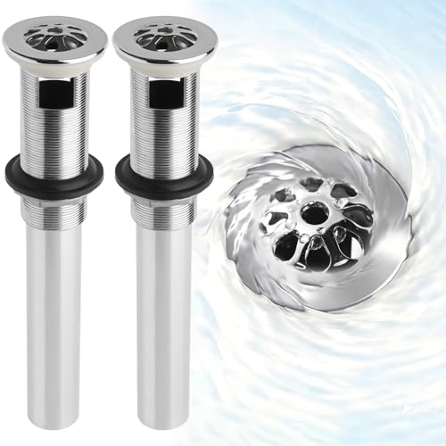 WiseWater 2-Pack Grid Bathroom Sink Drain Assembly with Overflow, 1-1/2 x 10 Inch Stainless Steel Extended Thread Drain Strainer for Thick Countertops, CUPC Certified Replacement Kit