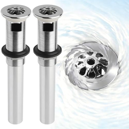 WiseWater 2-Pack Grid Bathroom Sink Drain Assembly with Overflow, 1-1/2 x 10 Inch Stainless Steel Extended Thread Drain Strainer for Thick Countertops, CUPC Certified Replacement Kit