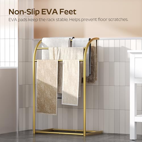 Free Standing Towel Rack, 4-Tier Blanket Rack for Bathroom, Pool Towel Stand Display and Drying Rack, Modern Towel Blanket Storage Organizer, Gold CJ07GD - color: Gold