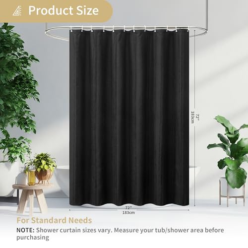 Black Shower Curtain Boho, Cotton Blend Waffle Shower Curtains Textured, Fabric Shower Curtain for Bathroom, Hotel, Washable,72 x 72 - color: Black, size: 72"W x 72"L (Pack of 1)