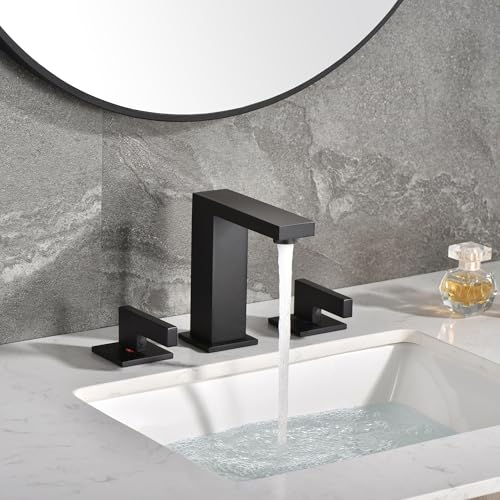 sumerain Widespread Matte Black Bathroom Sink Faucet 8 Inch 3 Hole Lavatory Faucet Vanity Faucet with Y Shape Quick Connect Hose - color: Matte Black