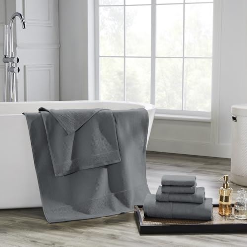 Modern Threads Waffle-Rib 6-Piece Towel Set – Premium Cotton Bath Towels, Ultra-Absorbent & Soft, Elegant Waffle Texture for Bathroom & Spa, Carbon - color: Carbon