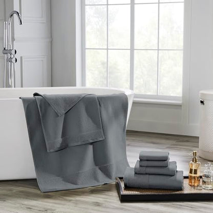 Modern Threads Waffle-Rib 6-Piece Towel Set – Premium Cotton Bath Towels, Ultra-Absorbent & Soft, Elegant Waffle Texture for Bathroom & Spa, Carbon - color: Carbon