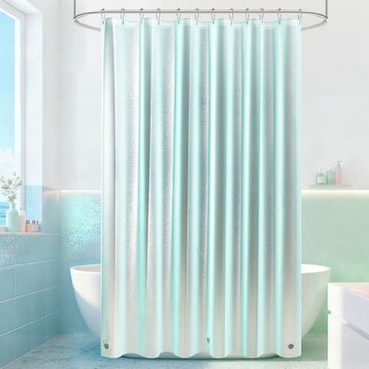 Seenus Waterproof Plastic Glitter Shower Curtain Teal, Sparkle PEVA Shower Curtain Liner with 3 Large Magnets, 72 x 72 inch Aqua Green Cute Bathroom Shimmer Shower Curtain Lightweight - color: Glitter Teal, size: 72"W x 72"L (Pack of 1)
