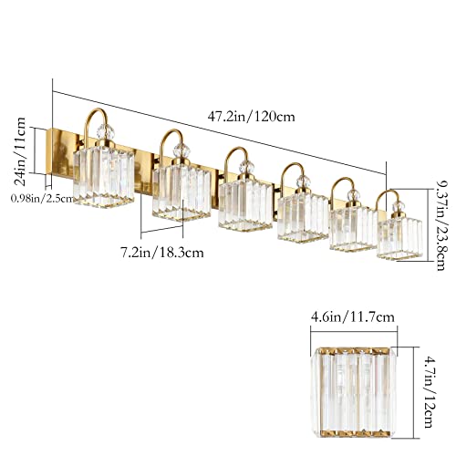 Ralbay Modern Gold Vanity Lights - 6-Light Gold Crystal Bathroom Vanity Lights Over Long Mirror - color: Square-Gold, size: 6-light