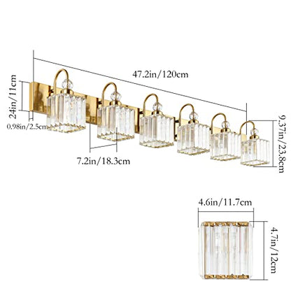Ralbay Modern Gold Vanity Lights - 6-Light Gold Crystal Bathroom Vanity Lights Over Long Mirror - color: Square-Gold, size: 6-light