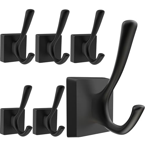 TOFIIGREM Black Wall Hooks Coat Hooks, Mudroom Hooks Bathroom Hallway Hooks for Hanging Clothes Robe Towel Backpack, Heavy Duty Decorative Hooks Modern Double Towel Hooks (6 Pack, Black) - size: "Cylindrical" Shape 6 Pack