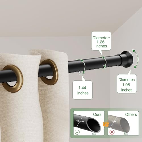 Heavy Duty Tension Curtain Rod No Drilling, 63-123 Inch Adjustable | 1.26" Diameter Pole, Spring Loaded, Non Slip, Renter Friendly Curtain Rod for Windows/Room Divider/Balcony/Patio, Matte Black - color: Matte Black, size: 63-123 Inches