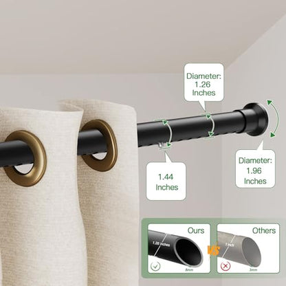 Heavy Duty Tension Curtain Rod No Drilling, 43-102 Inch Adjustable | 1.26" Diameter Pole with Strong Spring Loaded, Non Slip, Renter Friendly, Shower Rods for Bathroom/Windows/Closet,Matte Black - color: Matte Black, size: 43-102 Inches