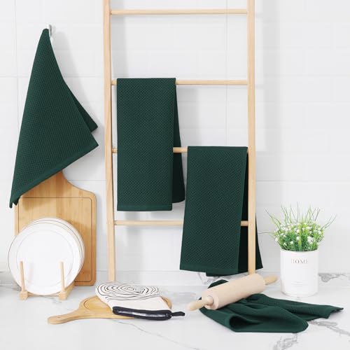 Homaxy 100% Cotton Waffle Weave Kitchen Towels, 15-Pack, Blackish Green | Ultra Soft Absorbent Dish Towels, Quick Drying Cleaning Towels, 13 x 28 Inches - color: Blackish Green, size: 13 x 28 - 15 Pack