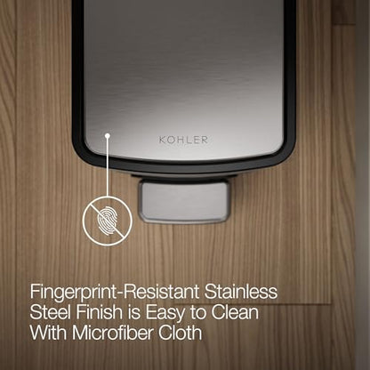 KOHLER 31319-BST Bathroom Trash Can, 1.6 Gallon, 6-Liter Step Can, Quiet-Close Small Trash Can with Foot Pedal, Black Stainless - color: Black Stainless, size: 1.6 Gallon - Step Can