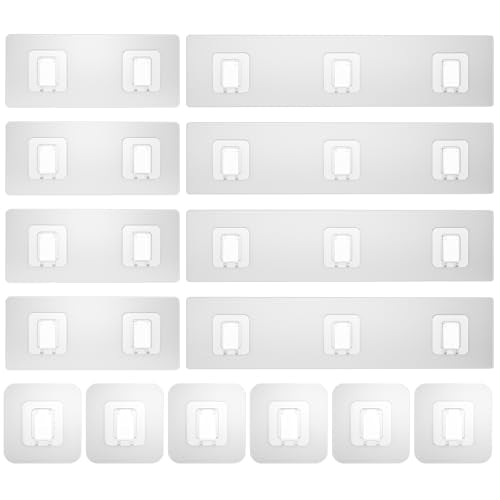 Shower Caddy Adhesive Replacement Flat, Transparent Adhesive Hooks | No Drilling, 14 Pack Waterproof Wall Hooks for Shower Caddy, Strong Bathroom Storage Shelves and Kitchen Racks - color: Flat - 4 Triple + 4 Double + 6 Single