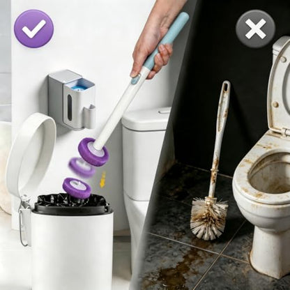 Disposable Toilet Bowl Cleaner Wand with Holder Set, Wall-Mounted | Hands Free Toilet Scrubber Wand, Bathroom Cleaning Supplies, 1 Wand and Holder with 24 Purple Refills, Light Lavender Scent