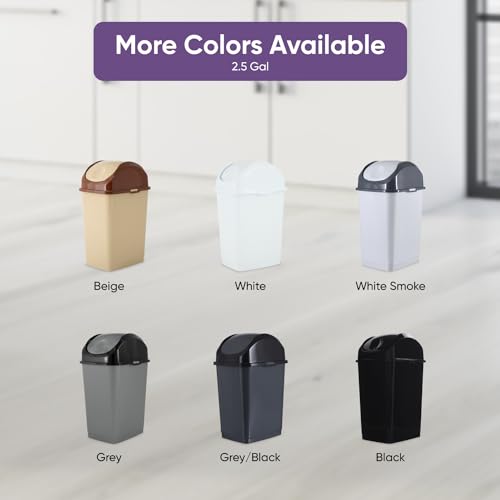 Superio Small Plastic Trash Can with Swing Top Lid, Compact Slim Waste Bin for Under Desk, Office, Bedroom, Bathroom, Dorm Room, 10 Qt. Portable Garbage Can 2.5 Gallon (White, 2 Pack) - size: 2.5 Gallon, style: 2 Pack