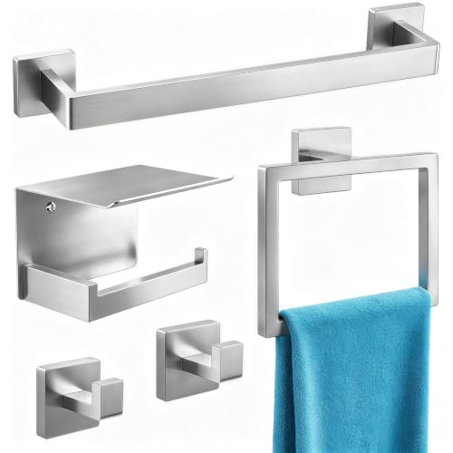STWWO 5-Piece Bathroom Accessories Hardware Set Brushed Nickel | Stainless Steel Towel Racks for Bathroom, 16 Inch Bath Towel Bar Set Wall Mounted - color: Brushed Nickel, size: 16 inch-5pcs