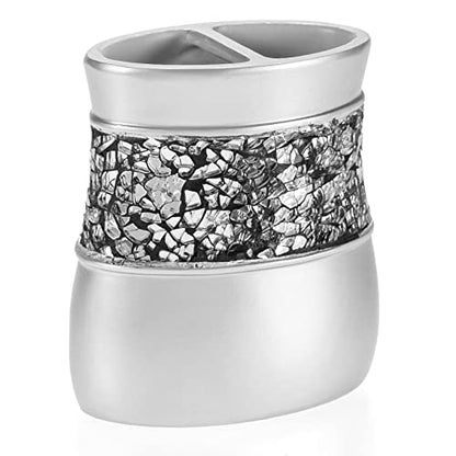 Crackled Glass Silver Toothbrush Holder And Toothpaste Holder For Bathroom - Elegant Crackled Glass Bathroom Toothbrush Organizer - Decorative 2 Slot Family Toothbrush Cup Holds Multiple Toothbrushes - style: Toothbrush Holder