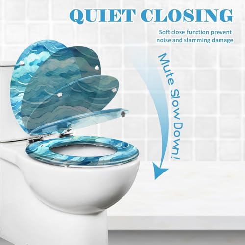 Round Toilet Seat A soft textured rose pink Resin Toilet Seat Slow Quiet Close with Quick-Release Hinges Toilet Seat with Cover Easy to Clean Install - color: Multi9, size: 16.5"x14.5"