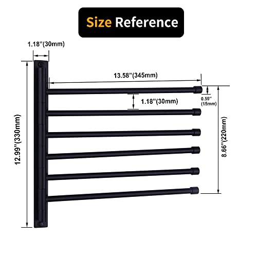 Swivel Hand Towel Bar Bathroom Swing Hanger Towel Rack Holder Matte Black Finish, Wall Mounted, 6-Arm - color: Black