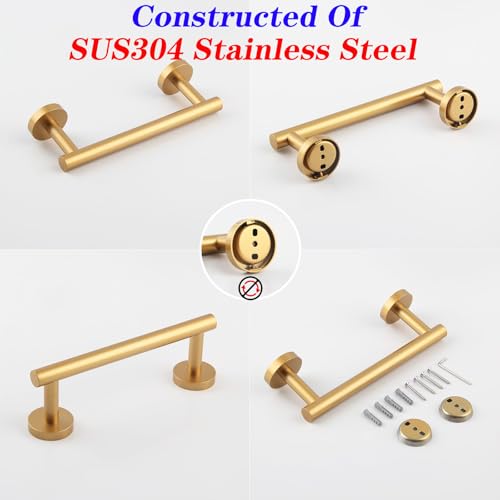 GERZWY 9-Inch Bathroom Towel Bar Gold Stainless Steel Bath Hand Towel Holder Modern Round Style Wall Mount AG1101C23-BE - color: Gold, size: 9 Inch (Pack of 1)