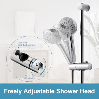 OFFO Shower Slide Bar Combo, Adjustable 21 in Slide Bar with 3-Mode Round Handheld Shower Head and 60 in Stainless Steel Hose, Screw Wall Mounted, Chrome Finish - style: Round 21" Slide Bar & 60" Hose