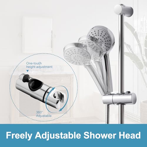 OFFO Shower Slide Bar Combo, Adjustable 31 in Slide Bar with 3-Mode Round Handheld Shower Head and 60 in Stainless Steel Hose, Screw Wall Mounted, Chrome Finish - style: Round 31" Slide Bar & 60" Hose