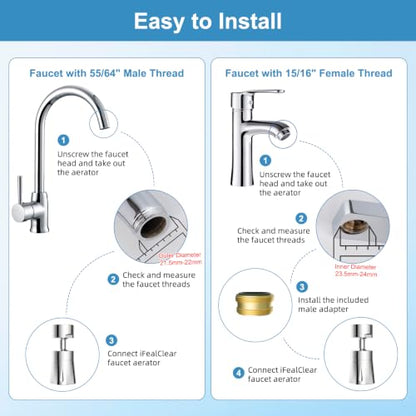 Faucet Aerator 4 Modes, 360° Swivel Faucet Sprayer Head Attachment, Chrome | NSF/ANSI/CAN 372 Certified, 55/64" Bathroom& Kitchen Sink Faucet Head, 2 Big-Angle Rotating Metal Joints, 15/16" Male Adapter - color: Chrome, style: 2 Swivel Joints