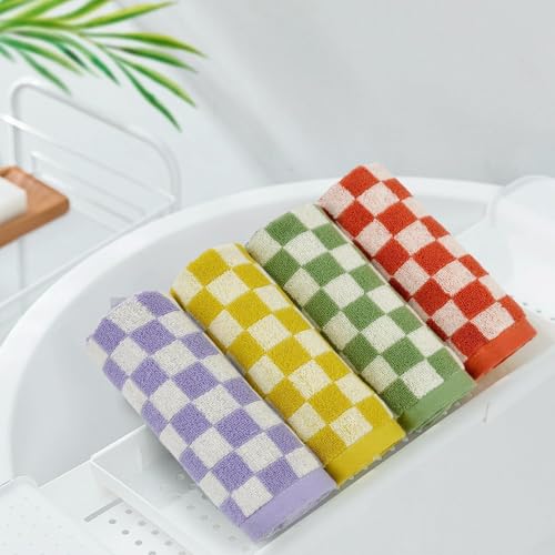 Jacquotha Wash Cloths Checkered 4 Pack 4 Colors | Cotton Washcloths for Face Body, 13 x 13 Inches Daily Cleansing Kitchen Towels - color: 4 Colors