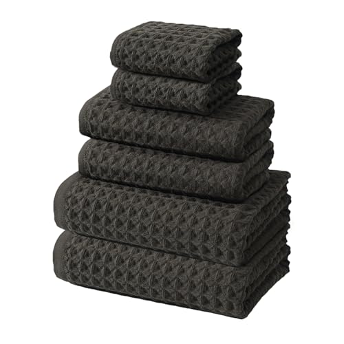 SK Studio 6 Piece Coffee Bath Towels Set Cotton Waffle Bathroom Towels | 2 Bath Towels, 2 Hand Towels, 2 Washcloths Quick Dry for College Dorm, Spa - color: Coffee
