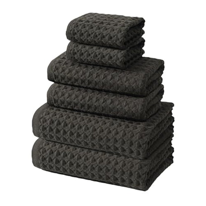 SK Studio 6 Piece Coffee Bath Towels Set Cotton Waffle Bathroom Towels | 2 Bath Towels, 2 Hand Towels, 2 Washcloths Quick Dry for College Dorm, Spa - color: Coffee