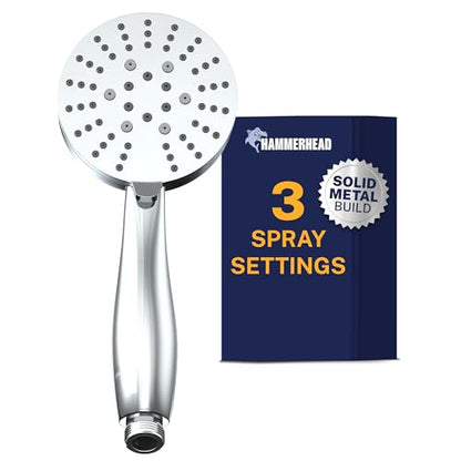 HammerHead Showers® Solid Metal 3-Spray Hand Held Shower Head, Chrome | Select from Wide, Massage, and Mist Sprays | 2.5 GPM High Flow Handheld Showerhead | Made from 304 Stainless Steel - color: Chrome, size: 2.5 GPM