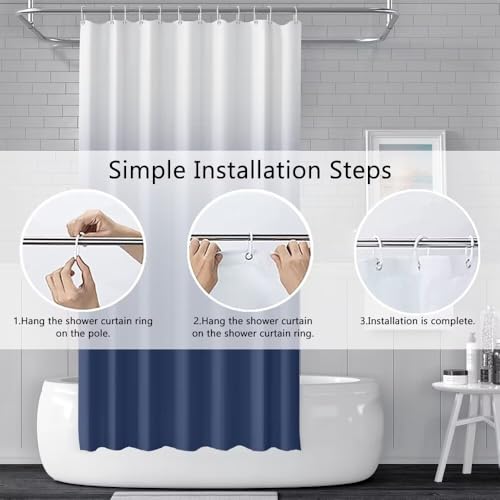 Ombre Navy Blue Stall RV Shower Curtain with Hooks 36x72inches | Machine Washable Waterproof, Modern Solid Boho Gradient, Bathroom Dorm Hotel Room Divider, Easy to Install, Window Curtain - color: Navy Blue, size: 36"W x 72"L (Pack of 1)