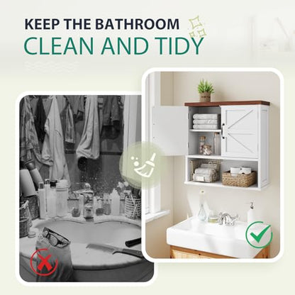 Smuxee Farmhouse Bathroom Cabinet Wall Mounted, White Medicine Cabinet with Adjustable Shelf, Bathroom Cabinet for Living Room, Laundry Room - color: White, size: Big