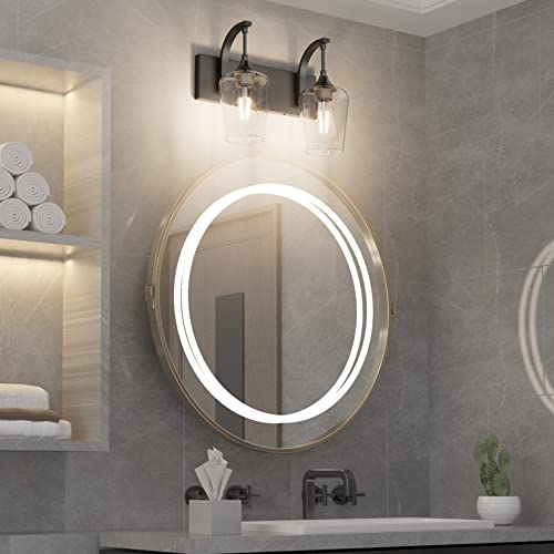 Ralbay Black Vanity Light 2 Lights Industrial Bathroom Light Fixtures Over Mirror with Clear Glass Black Bathroom Wall Mount Lighting Sconce - color: Black, size: 14 inch