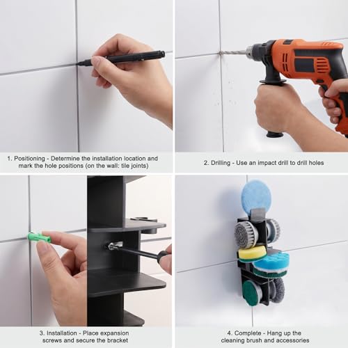 Wall Mount Organizer Rack for Electric Spin Scrubber | Hanging Rack Handle Dia. under 1 inch,Storage Holder, Cleaning Brush Caddy for Bathroom Kitchen