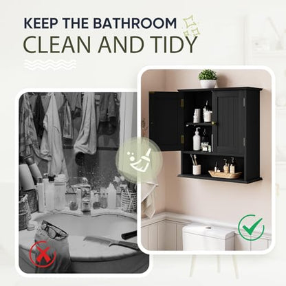 Smuxee Black Wall Cabinet, Small, 2-Door Medicine Cabinet with Adjustable Shelves, Over Toilet, For Kitchen and Laundry Rooms - color: Black Small