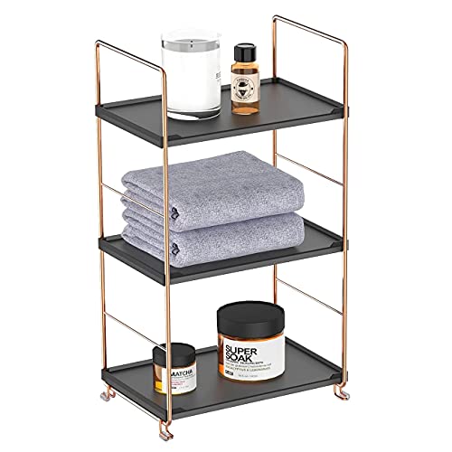 Plastic/Metal Freestanding Stackable Organizer Shelf,Bathroom Countertop Storage Shelf Cosmetic Organizer Holder Kitchen Spice Rack,3-Tier Standing Rack (Rose Gold@Black) - color: Rose Gold&black