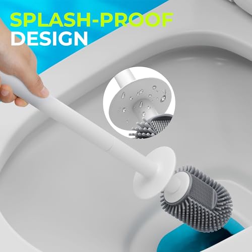 Silicone Toilet Brush, L-Shaped Toilet Brush and Holder Set, Bathroom Toilet Brush with Long Non-Slip Handle, Wall Mounted or Floor Standing Design, for Home and RV Use - size: 1 Pack | L-Shaped Brush Head, Non-Slip Handle